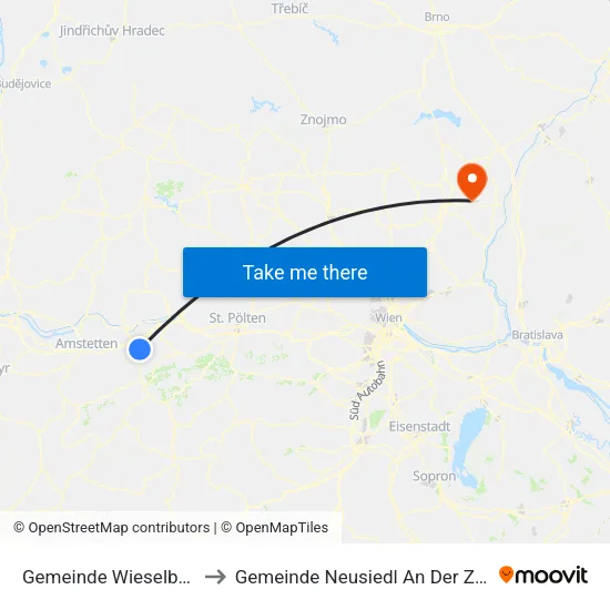 Gemeinde Wieselburg to Gemeinde Neusiedl An Der Zaya map