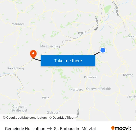 Gemeinde Hollenthon to St. Barbara Im Mürztal map
