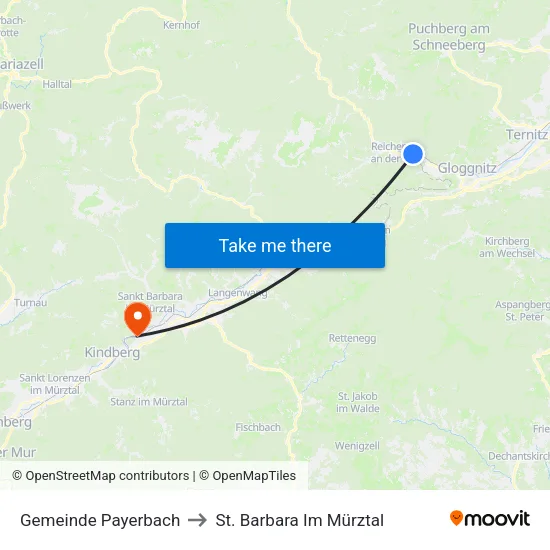 Gemeinde Payerbach to St. Barbara Im Mürztal map