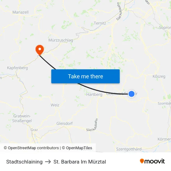 Stadtschlaining to St. Barbara Im Mürztal map