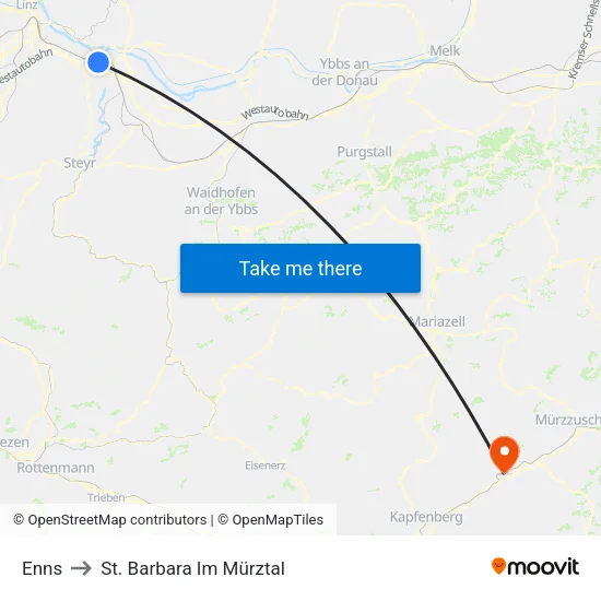 Enns to St. Barbara Im Mürztal map