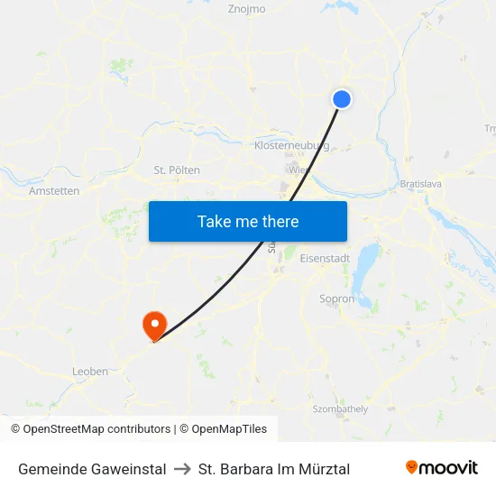 Gemeinde Gaweinstal to St. Barbara Im Mürztal map
