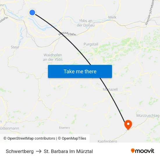 Schwertberg to St. Barbara Im Mürztal map
