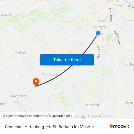 Gemeinde Hirtenberg to St. Barbara Im Mürztal map