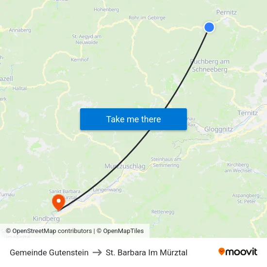 Gemeinde Gutenstein to St. Barbara Im Mürztal map