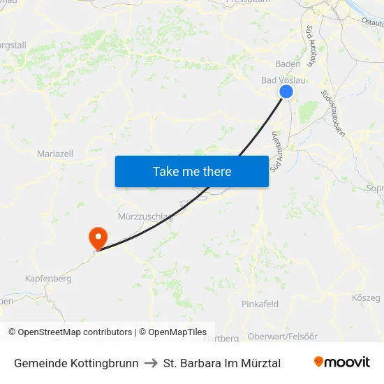 Gemeinde Kottingbrunn to St. Barbara Im Mürztal map