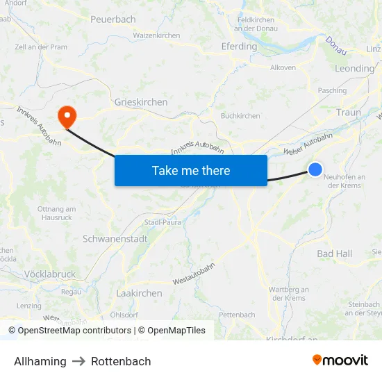 Allhaming to Rottenbach map