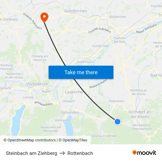 Steinbach am Ziehberg to Rottenbach map