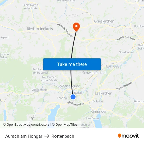 Aurach am Hongar to Rottenbach map