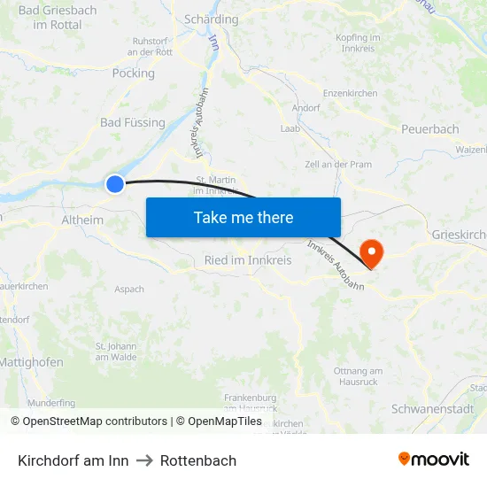 Kirchdorf am Inn to Rottenbach map