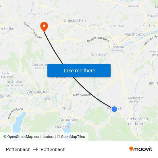 Pettenbach to Rottenbach map