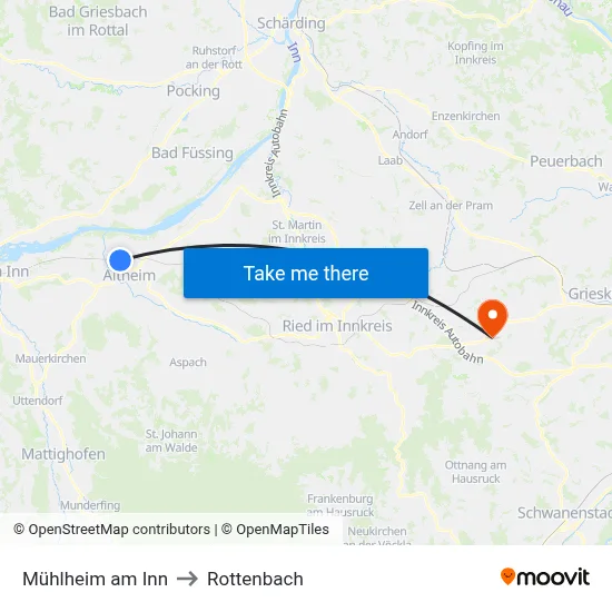 Mühlheim am Inn to Rottenbach map