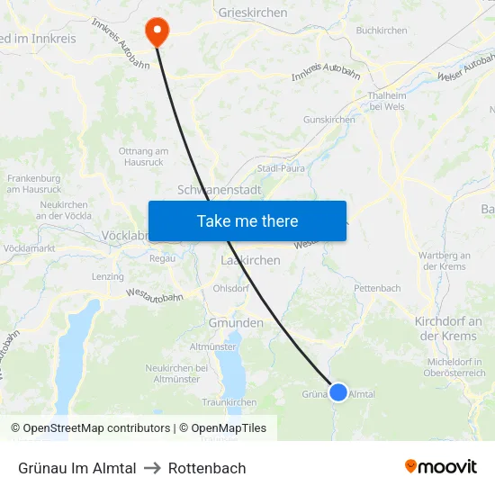Grünau Im Almtal to Rottenbach map