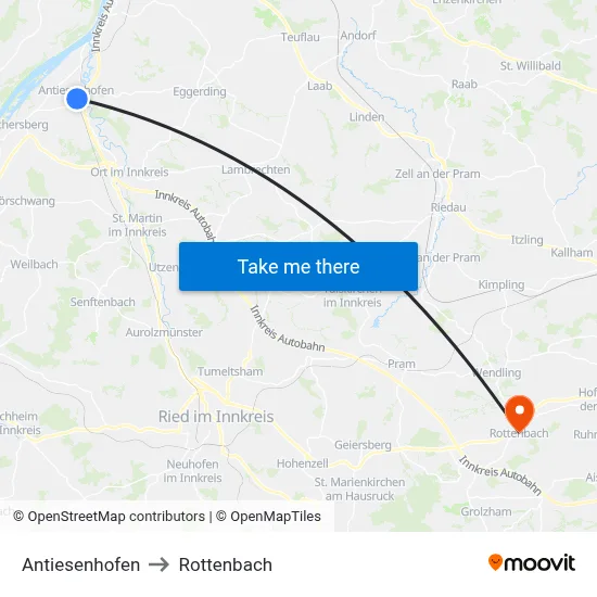 Antiesenhofen to Rottenbach map