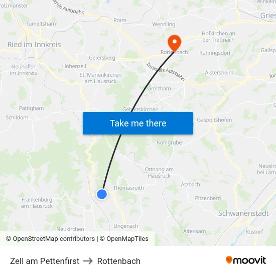 Zell am Pettenfirst to Rottenbach map