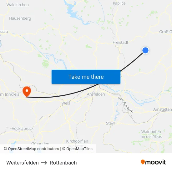 Weitersfelden to Rottenbach map