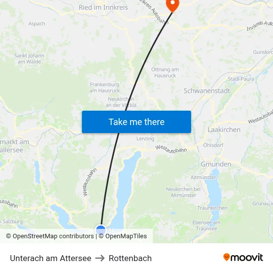Unterach am Attersee to Rottenbach map