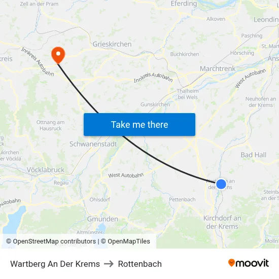 Wartberg An Der Krems to Rottenbach map