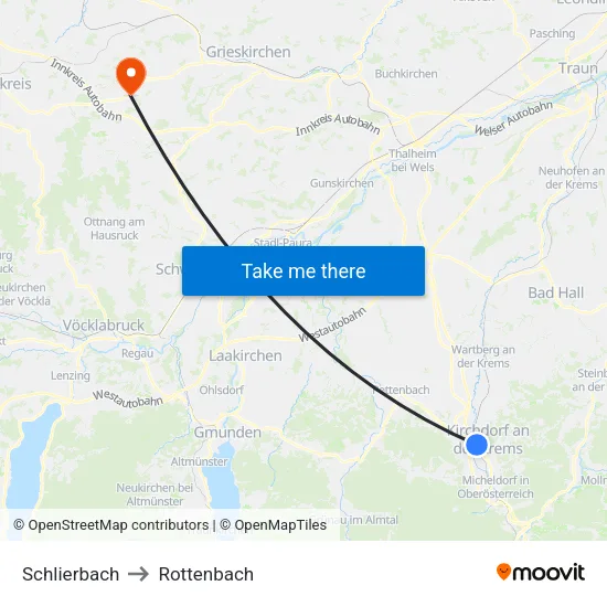 Schlierbach to Rottenbach map