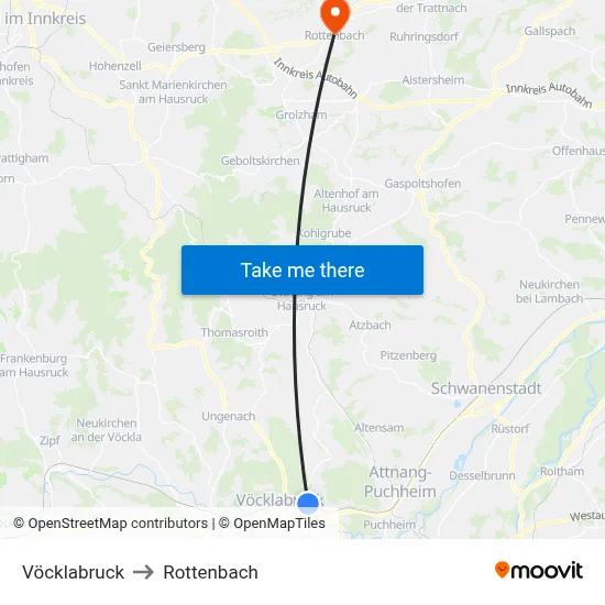 Vöcklabruck to Rottenbach map