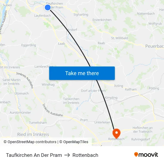 Taufkirchen An Der Pram to Rottenbach map