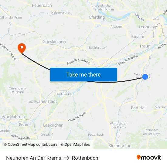 Neuhofen An Der Krems to Rottenbach map