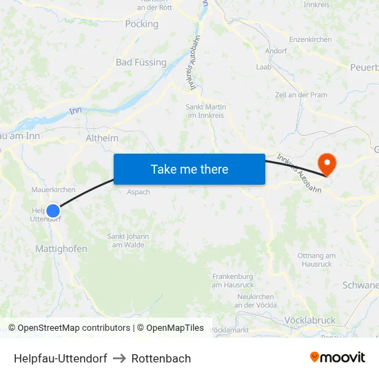 Helpfau-Uttendorf to Rottenbach map