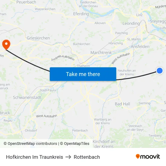 Hofkirchen Im Traunkreis to Rottenbach map