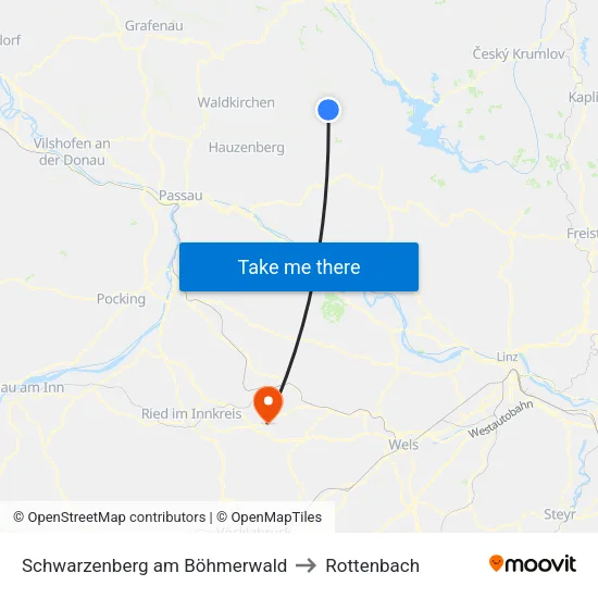 Schwarzenberg am Böhmerwald to Rottenbach map