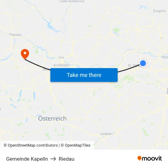 Gemeinde Kapelln to Riedau map
