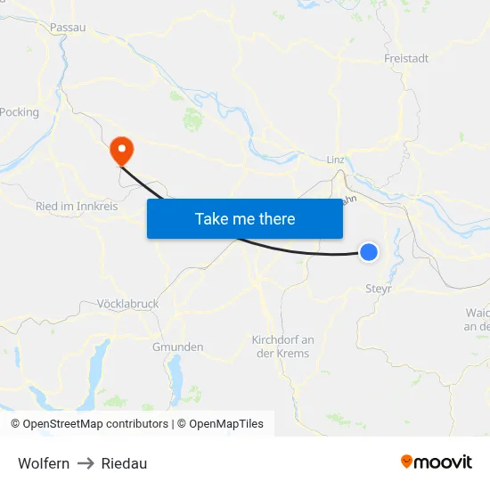 Wolfern to Riedau map