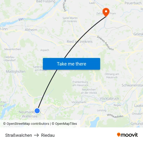 Straßwalchen to Riedau map