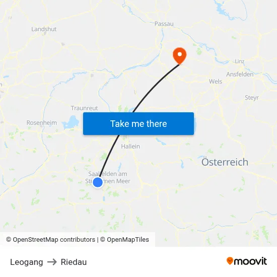 Leogang to Riedau map