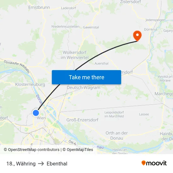 18., Währing to Ebenthal map