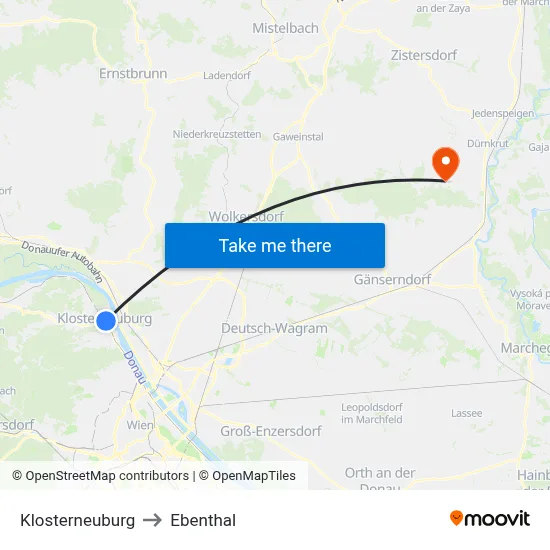 Klosterneuburg to Ebenthal map