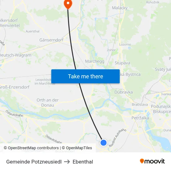 Gemeinde Potzneusiedl to Ebenthal map