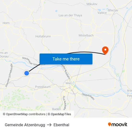 Gemeinde Atzenbrugg to Ebenthal map