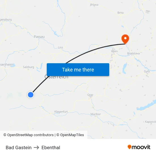 Bad Gastein to Ebenthal map