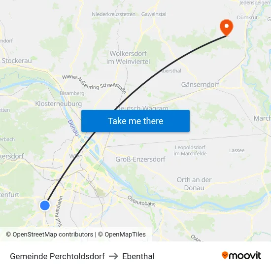 Gemeinde Perchtoldsdorf to Ebenthal map
