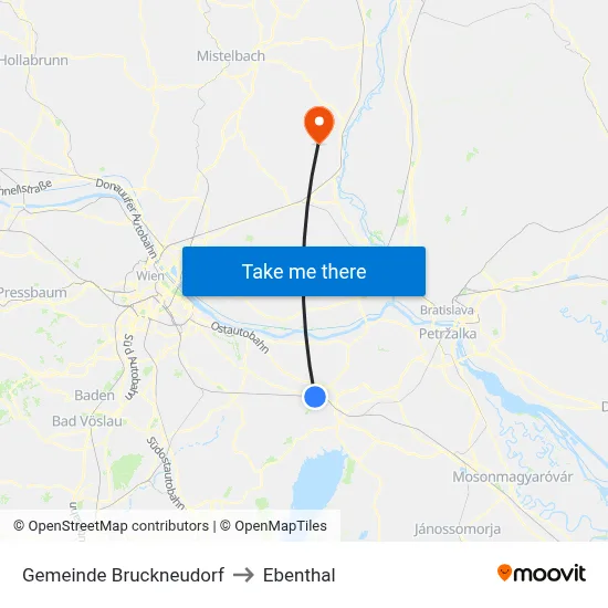 Gemeinde Bruckneudorf to Ebenthal map