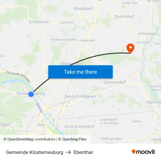 Gemeinde Klosterneuburg to Ebenthal map