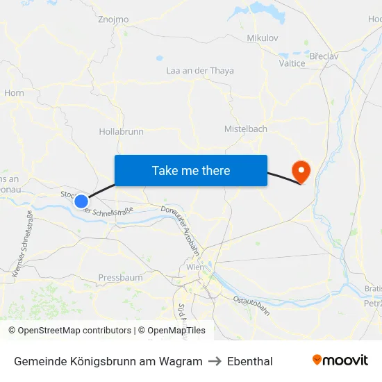 Gemeinde Königsbrunn am Wagram to Ebenthal map