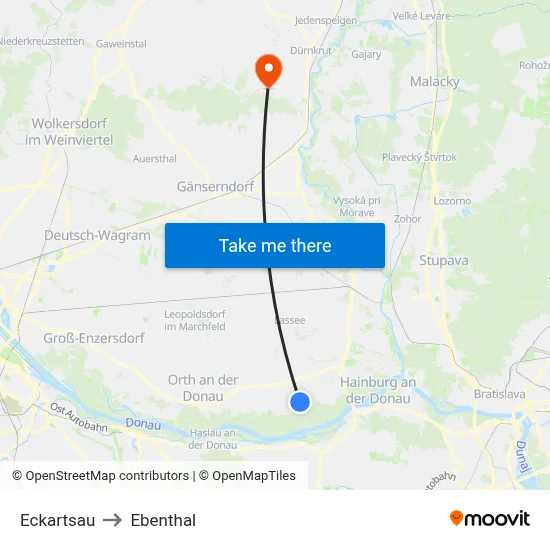 Eckartsau to Ebenthal map