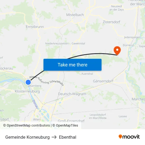 Gemeinde Korneuburg to Ebenthal map