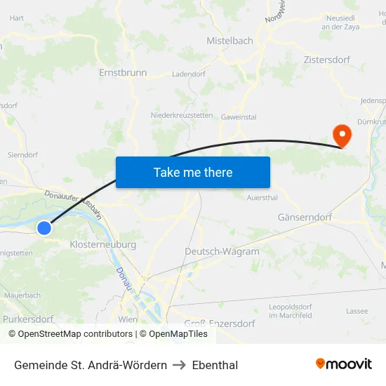 Gemeinde St. Andrä-Wördern to Ebenthal map