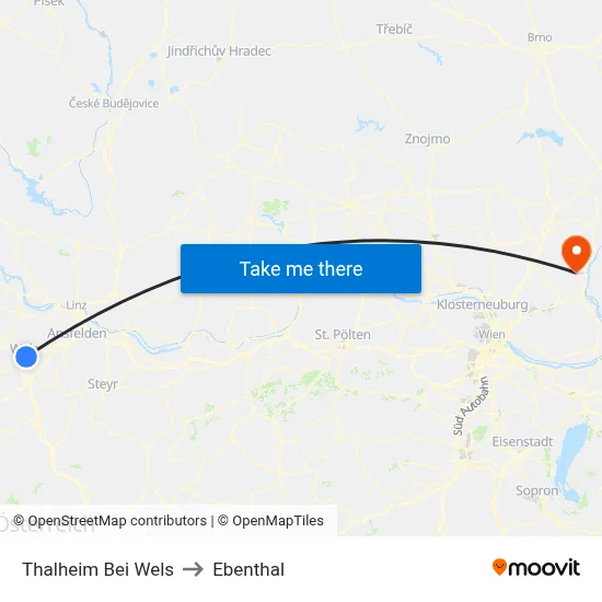 Thalheim Bei Wels to Ebenthal map