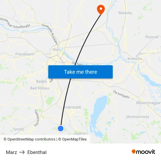 Marz to Ebenthal map