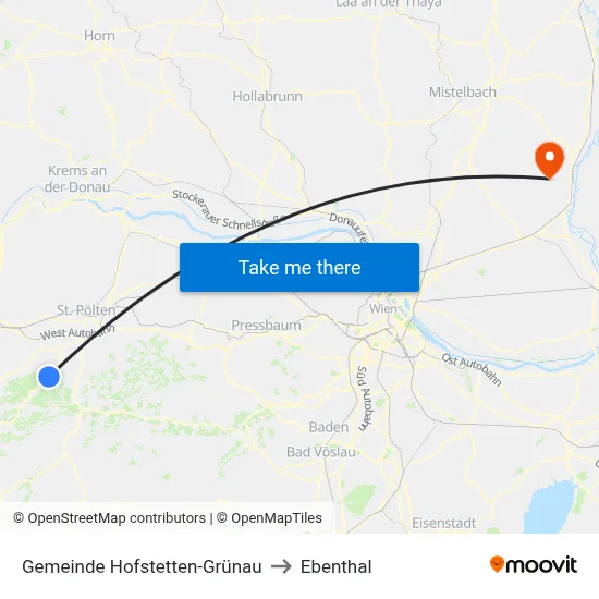 Gemeinde Hofstetten-Grünau to Ebenthal map