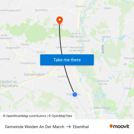 Gemeinde Weiden An Der March to Ebenthal map