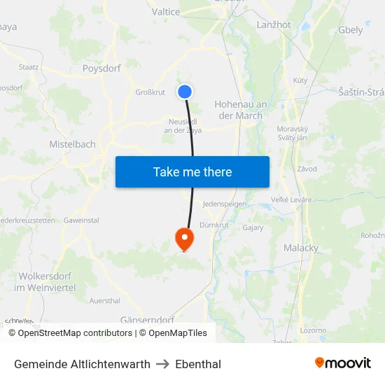 Gemeinde Altlichtenwarth to Ebenthal map